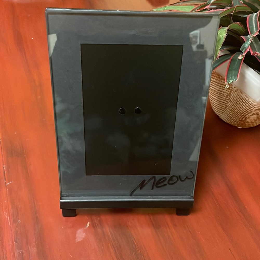 MEOW kitty picture frame. Pieces slide easily off bottom tray to place pictures.
